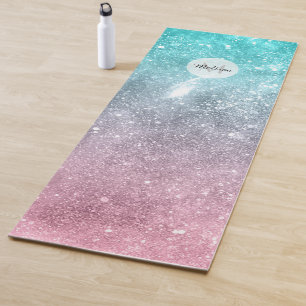 Aqua blue Pink sea galaxy abstract Monogram Yoga Mat
