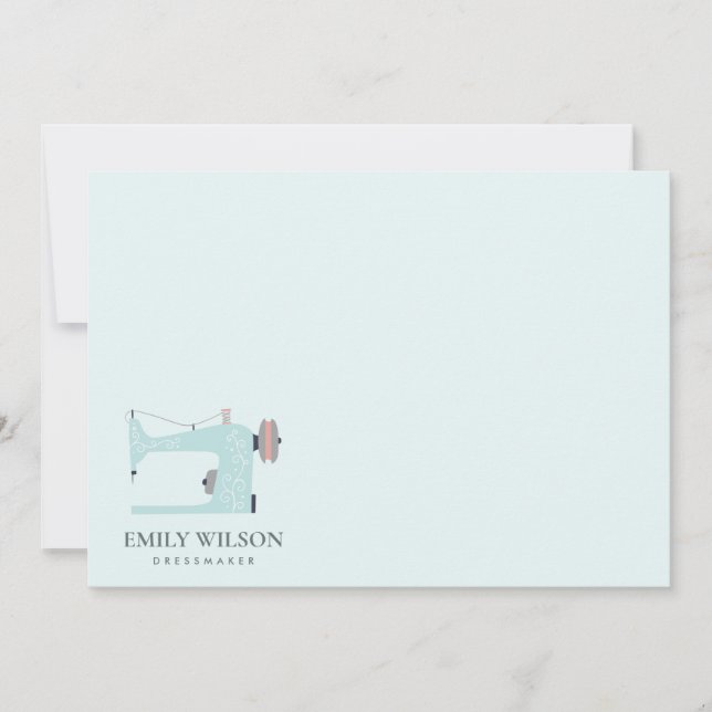 AQUA BLUE PINK SEWING MACHINE TAILOR BUSINESS CARD (Front)