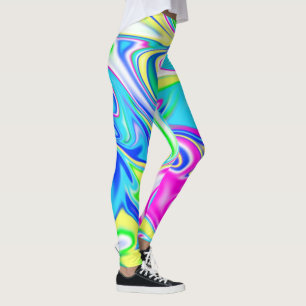 Aqua Blue Pink Spring Pastels Marbleized Pattern, Leggings