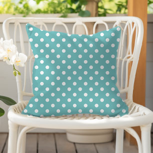 Aqua Blue Polka Dot Outdoor Pillow