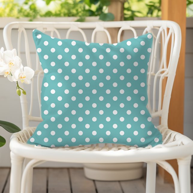 Aqua Blue Polka Dot Outdoor Pillow (Creator Uploaded)
