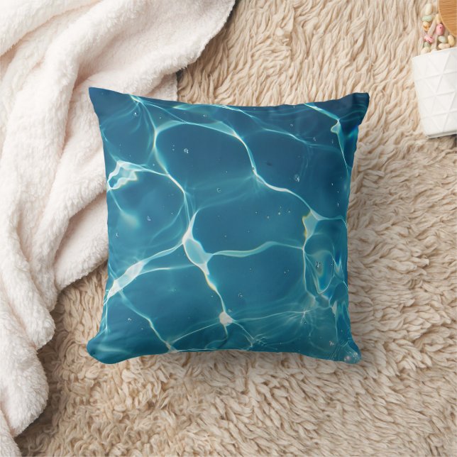 Aqua Blue Pool Water Pattern Throw Pillow (Blanket)