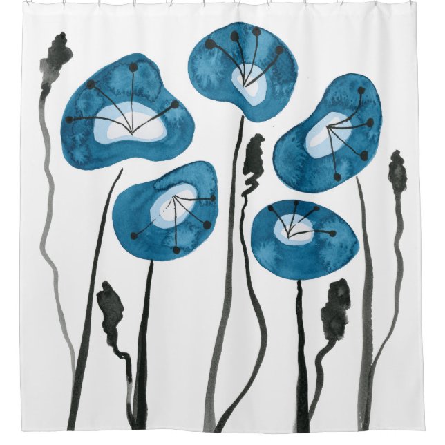 Aqua Blue Poppies Boho Modern Bathroom Decor (Front)
