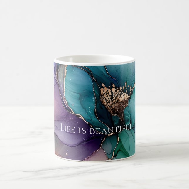 Aqua Blue Purple Gold Floral  Coffee Mug (Center)