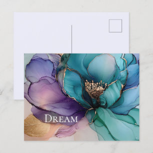 Aqua Blue Purple Gold Floral Postcard
