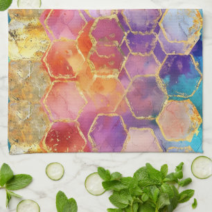 Aqua Blue Purple Green Pink Gold Honeycomb Kitchen Towel