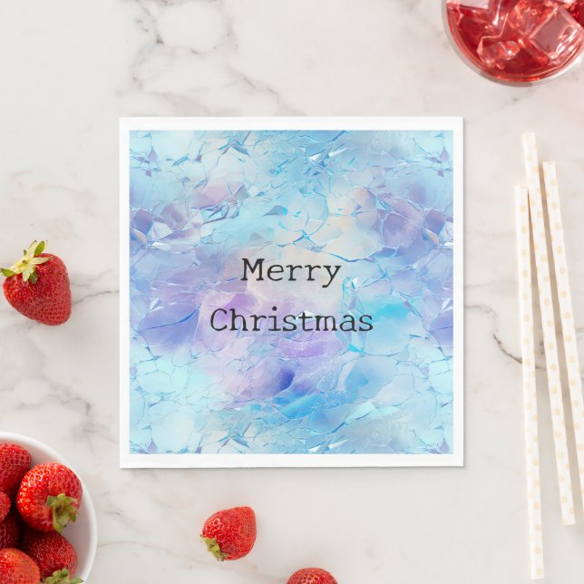 Aqua Blue Purple Ice Snow Christmas Napkin (Insitu)