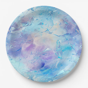 Aqua Blue Purple Ice Snow Christmas Paper Plate