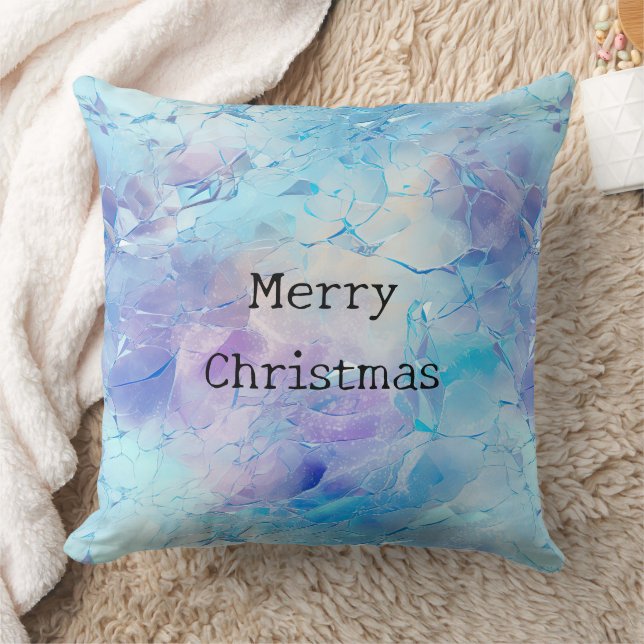 Aqua Blue Purple Ice Snow Christmas Throw Pillow (Blanket)
