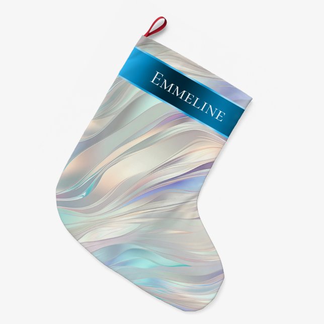 Aqua Blue Purple Pearl White Christmas Large Christmas Stocking (Front (Hanging))