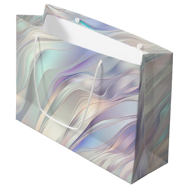Aqua Blue Purple Pearl White Wedding Large Gift Bag (Front Angled)