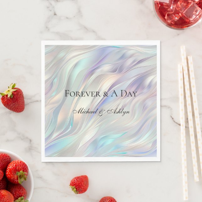 Aqua Blue Purple Pearl White Wedding Napkin (Insitu)