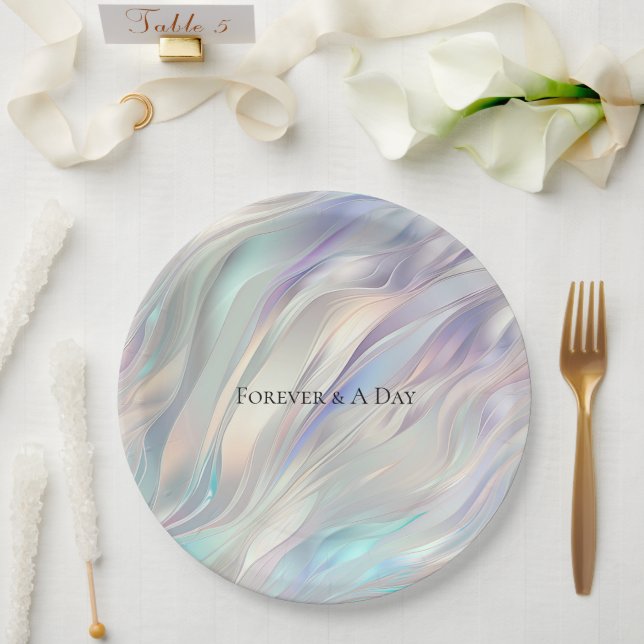 Aqua Blue Purple Pearl White Wedding Paper Plate (Wedding)