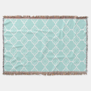 Aqua Blue Quatrefoil Geometric Pattern Throw Blanket