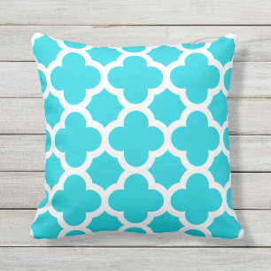Aqua Blue Quatrefoil Pattern Outdoor Pillows