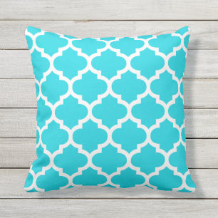 Aqua Blue Quatrefoil Pattern Outdoor Pillows
