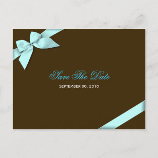 Aqua Blue Ribbon Save the Date Announcement