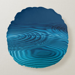 Aqua Blue Ripples Round Pillow