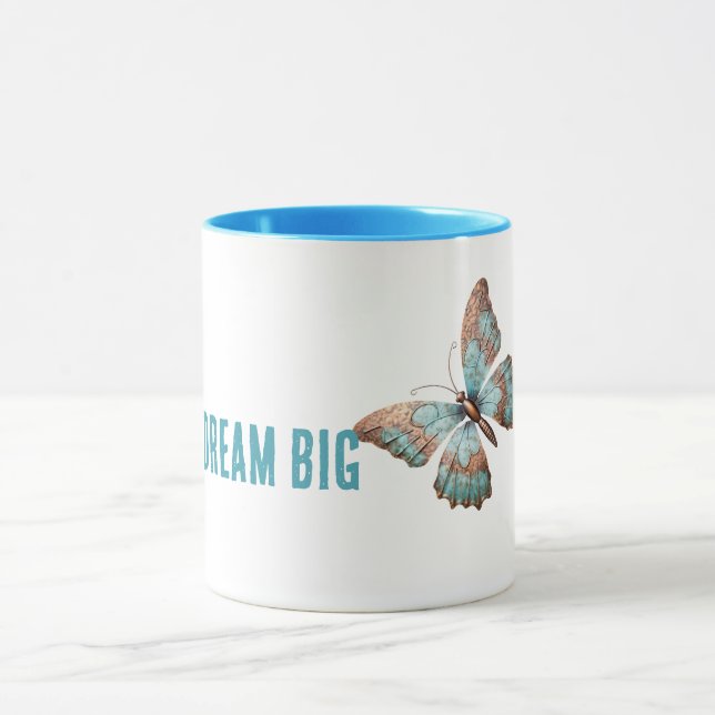 Aqua Blue Rose Rust Gold Dream Butterfly Mug (Center)