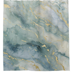 Aqua Blue Sage Green Gold Abstract Print
