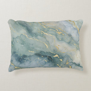 Aqua Blue Sage Green Gold Abstract Print Accent Pillow