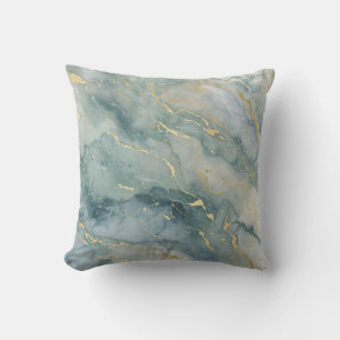 Aqua Blue Sage Green Gold Abstract Print Throw Pillow