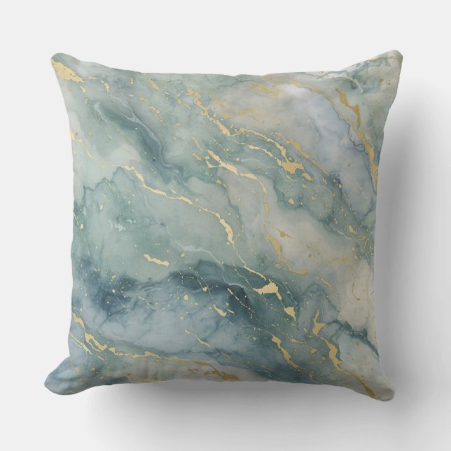 Aqua Blue Sage Green Gold Abstract Print Throw Pillow (Front)