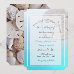 Aqua Blue Sand Dollar Thème Mariage Invitations