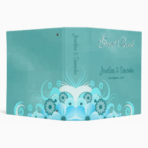 Aqua Blue Saphire Floral 2" Wedding Guestbooks Binder