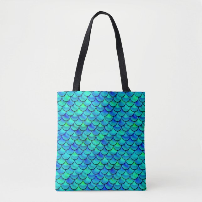 Aqua Blue Scales Tote Bag (Front)