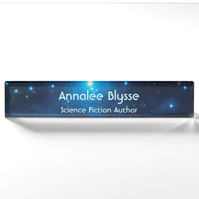 Aqua Blue Science Fiction Author Nameplate (Front)