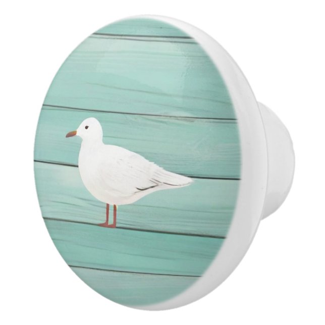 Aqua Blue Sea Gull Faux Wood Seagull Bouton de tir (Droite)