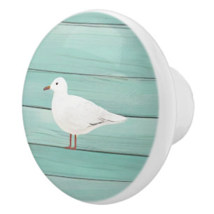 Aqua Blue Sea Gull Faux Wood Seagull Drawer knob