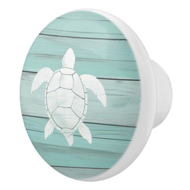 Aqua Blue Sea Turtle Faux Wood Drawer knob (Right)