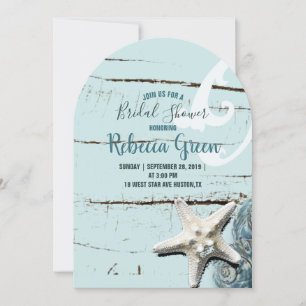 aqua blue seashell beach bridal shower invitation