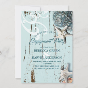 aqua blue seashell starfish beach Engagement party Invitation