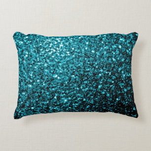 Aqua blue shiny faux glitter sparkles accent pillow