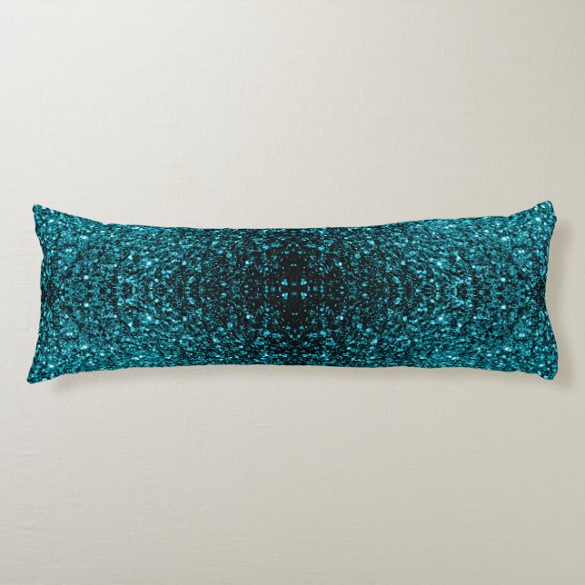 Aqua blue shiny faux glitter sparkles body pillow (Front)