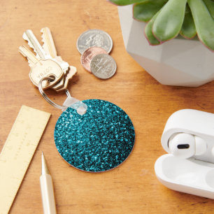 Aqua blue shiny faux glitter sparkles keychain