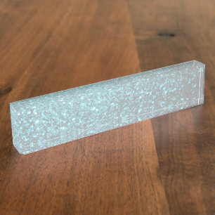 Aqua blue shiny faux glitter sparkles nameplate