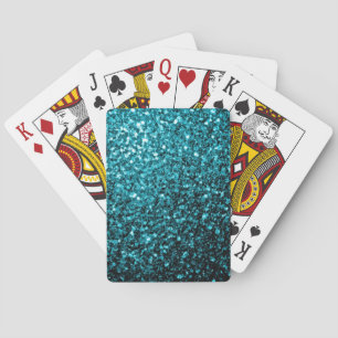 Aqua blue shiny faux glitter sparkles playing cards