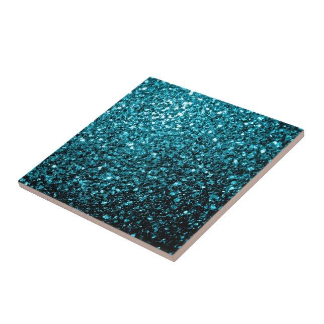 Aqua blue shiny faux glitter sparkles tile (Side)