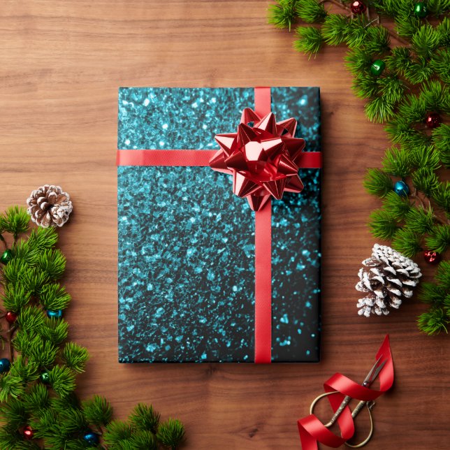 Aqua blue shiny faux glitter sparkles wrapping paper (Holiday Gift)