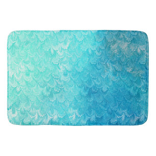 Aqua Blue Shiny Sea Shell Mermaid Fish Scales Bath Mat