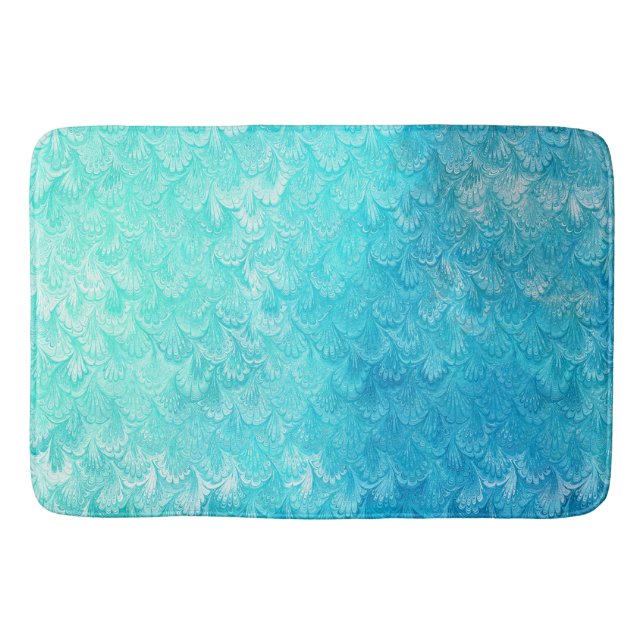 Aqua Blue Shiny Sea Shell Mermaid Fish Scales Bath Mat (Front)