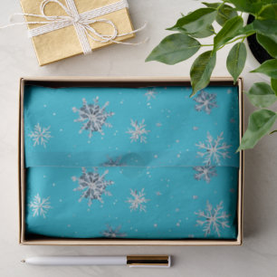 Aqua Blue Silver White Christmas Snowflakes Tissue Paper