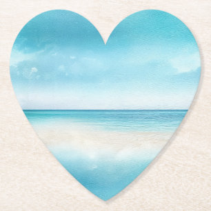 Aqua Blue Skies Sand Beach Ocean Bridal Shower Paper Coaster