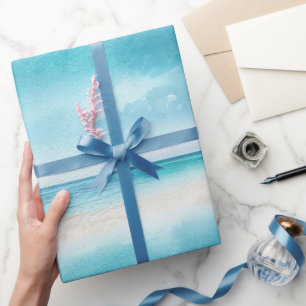 Aqua Blue Skies Sand Beach Ocean Wrapping Paper