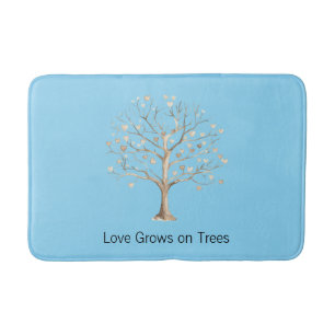 Aqua Blue Sky Love Grows on Trees Hearts Bath Mat