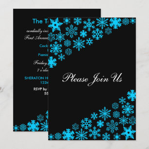 Aqua Blue Snowflakes Winter Party Invitation